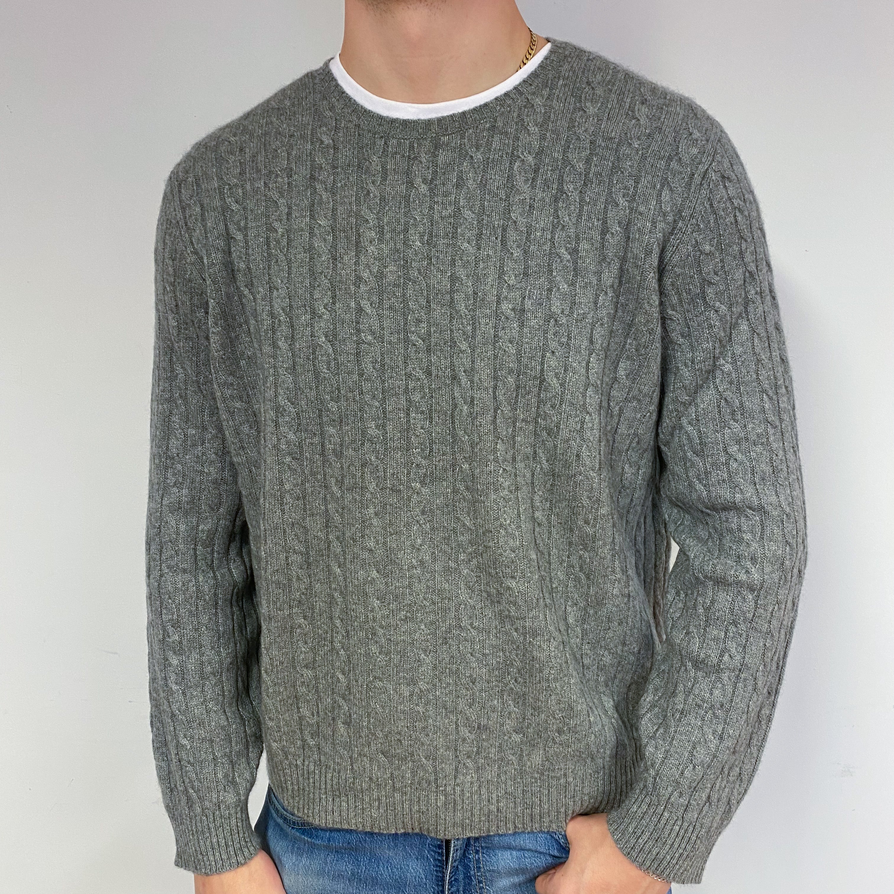 Ralph Lauren Smoke Grey Men's Cashmere Crew Neck Jumper XL