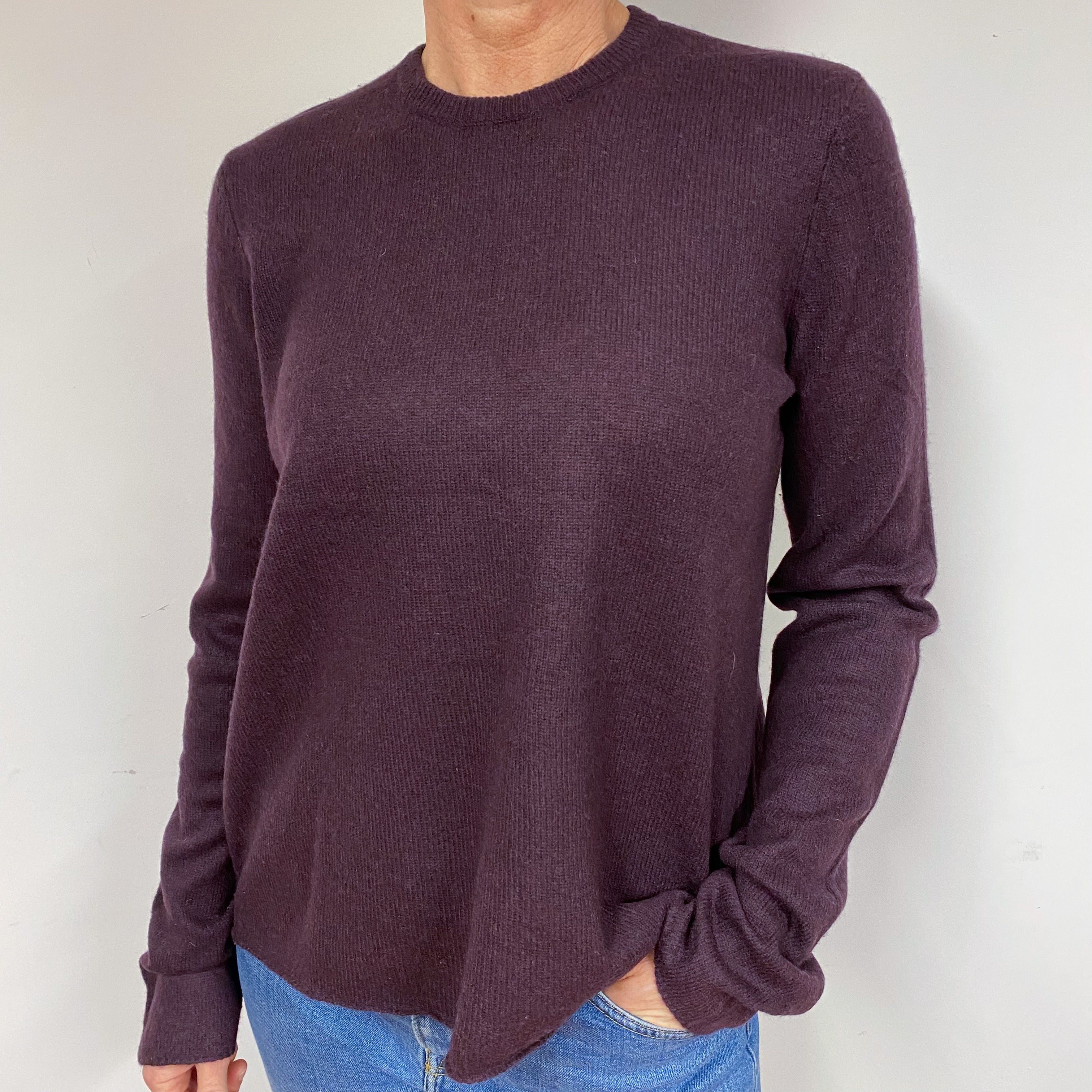 Deep Purple Slouchy Cashmere Crew Neck Jumper Medium
