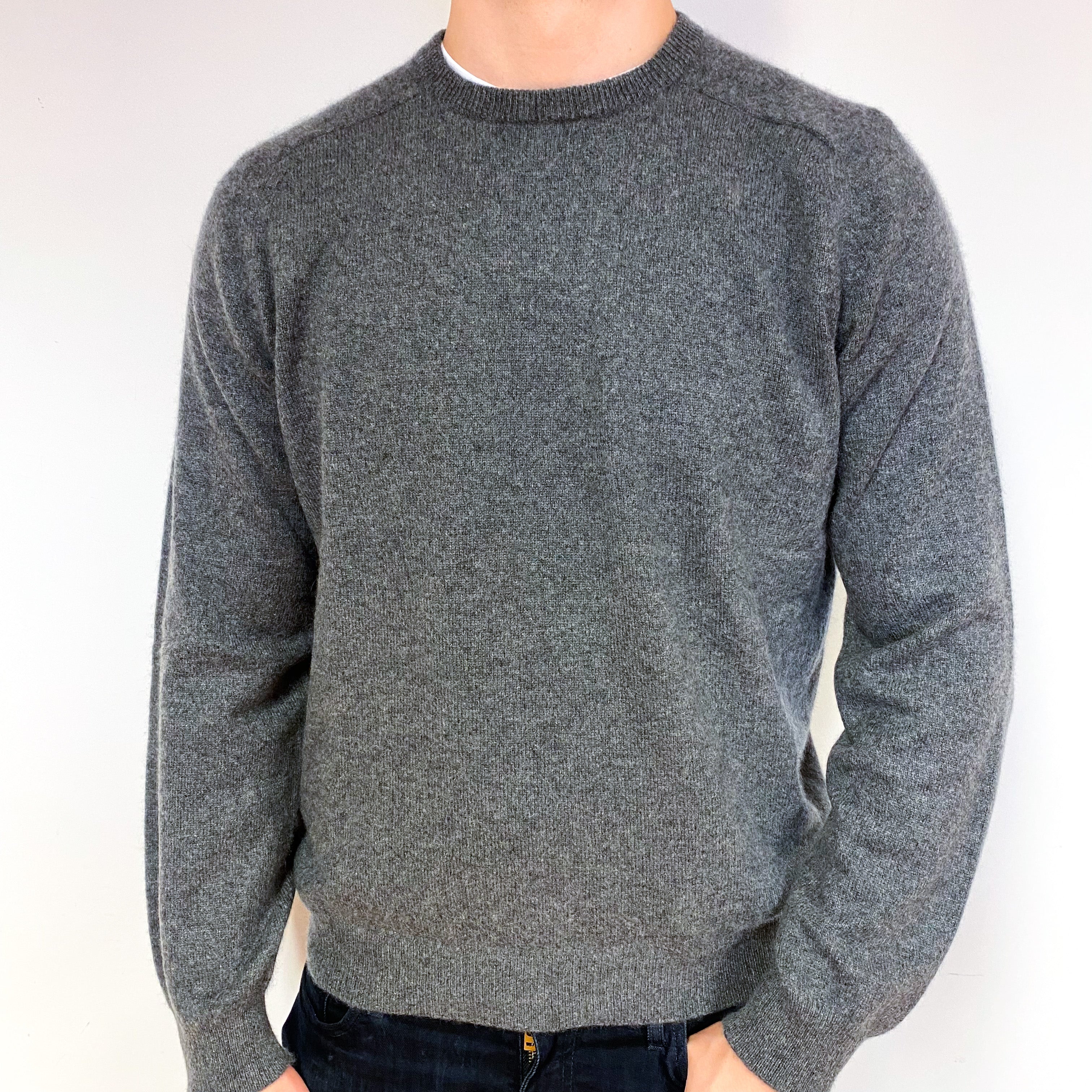 Men's Steel Grey Cashmere Crew Neck Jumper Extra Extra Large