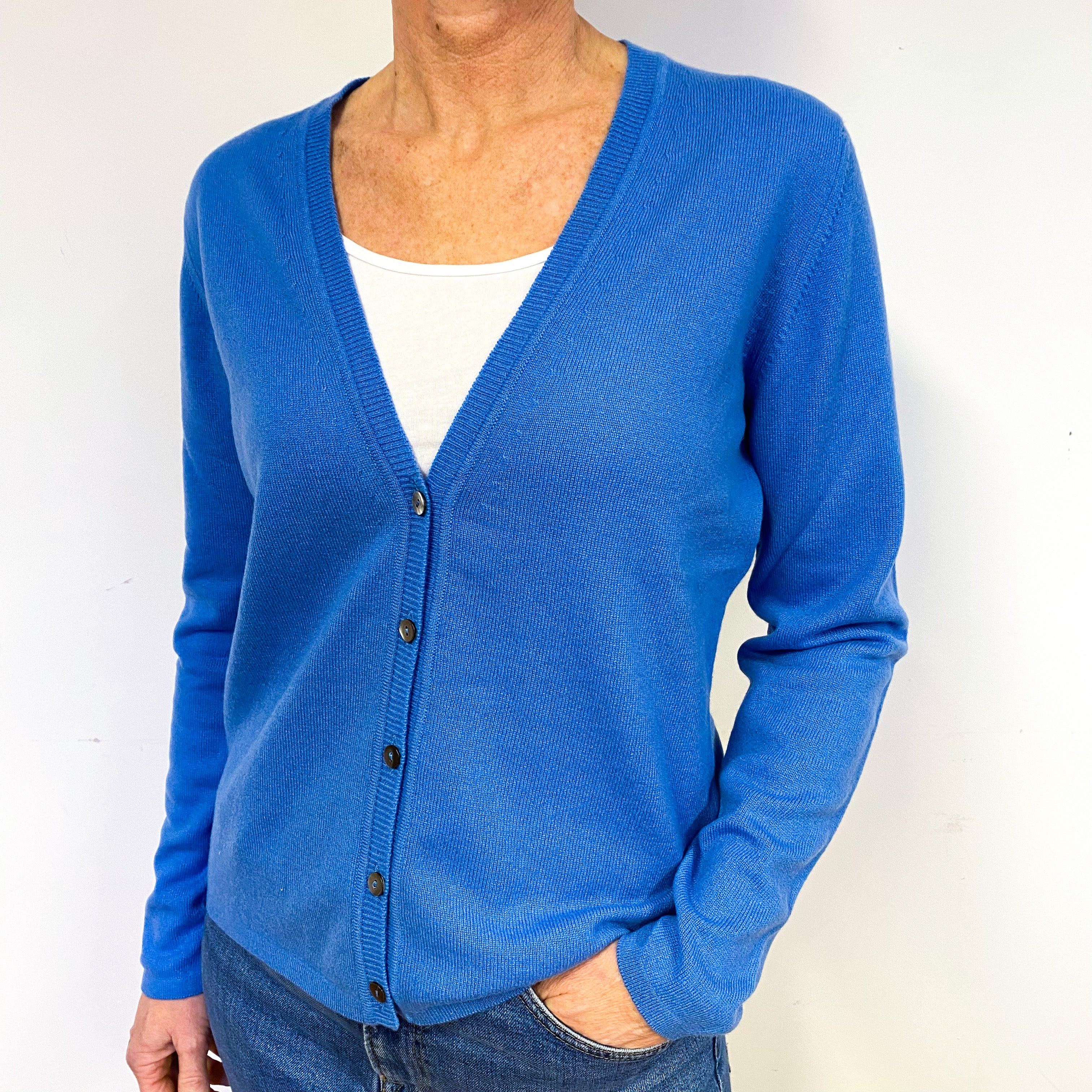 New Tanzanite Blue Cashmere V-Neck Cardigan Medium