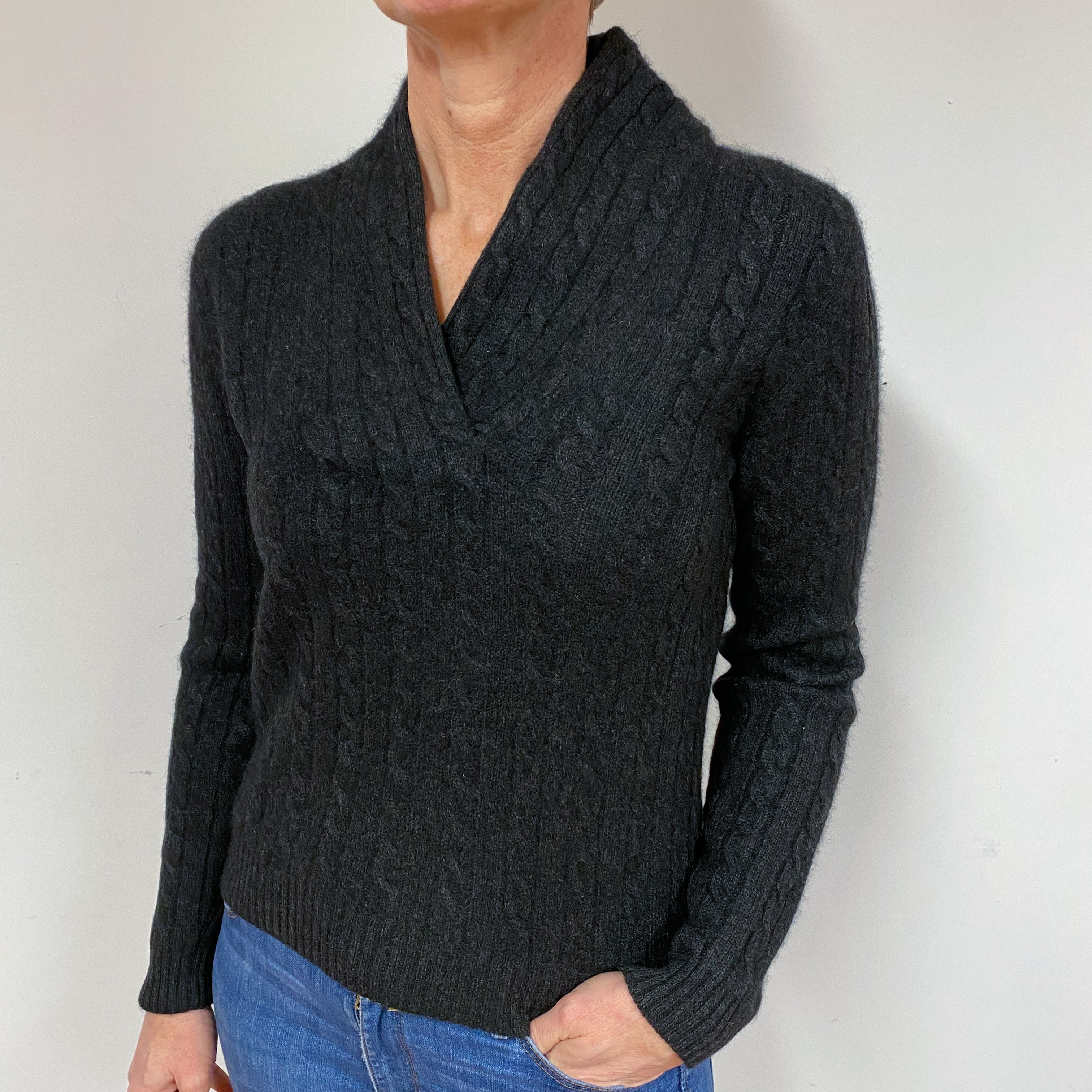 Ralph Lauren Slate Cashmere Crossover V-Neck Jumper Medium