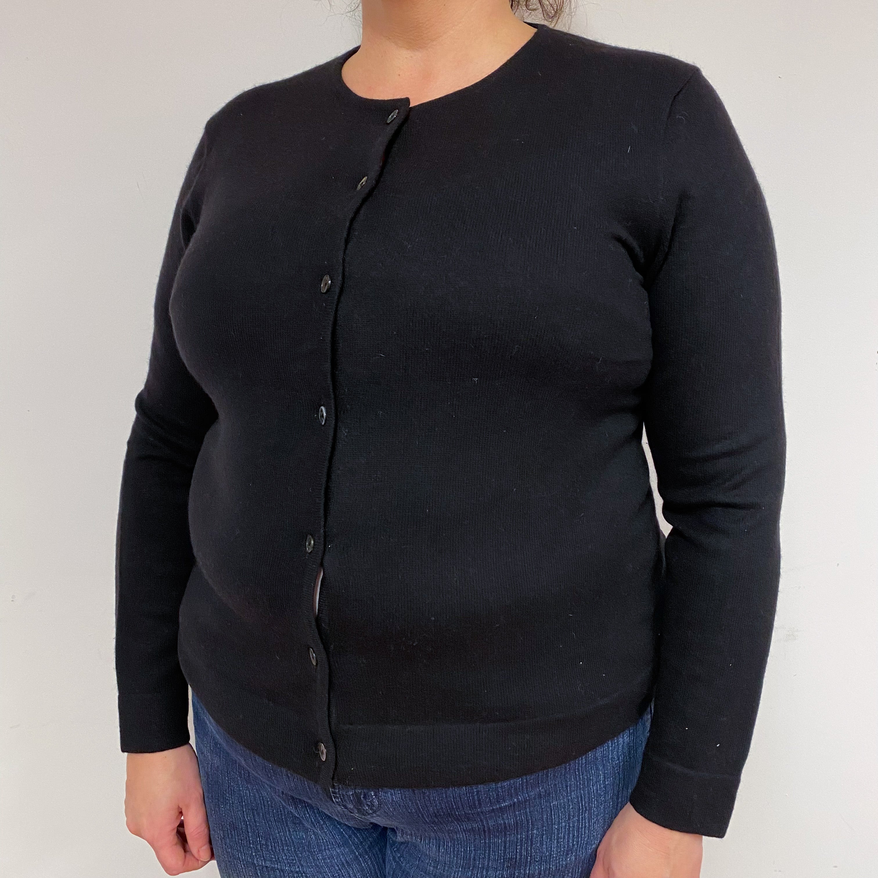 Black Cashmere Crew Neck Cardigan Extra Large