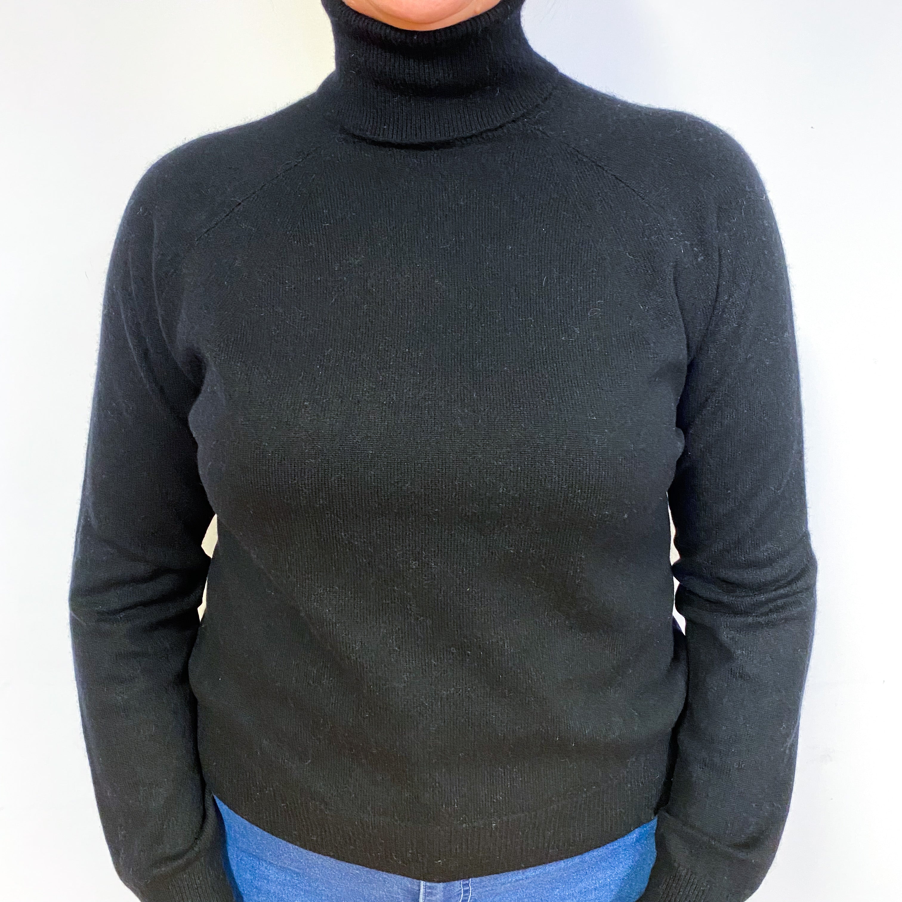 Black Cashmere Polo Neck Jumper Large