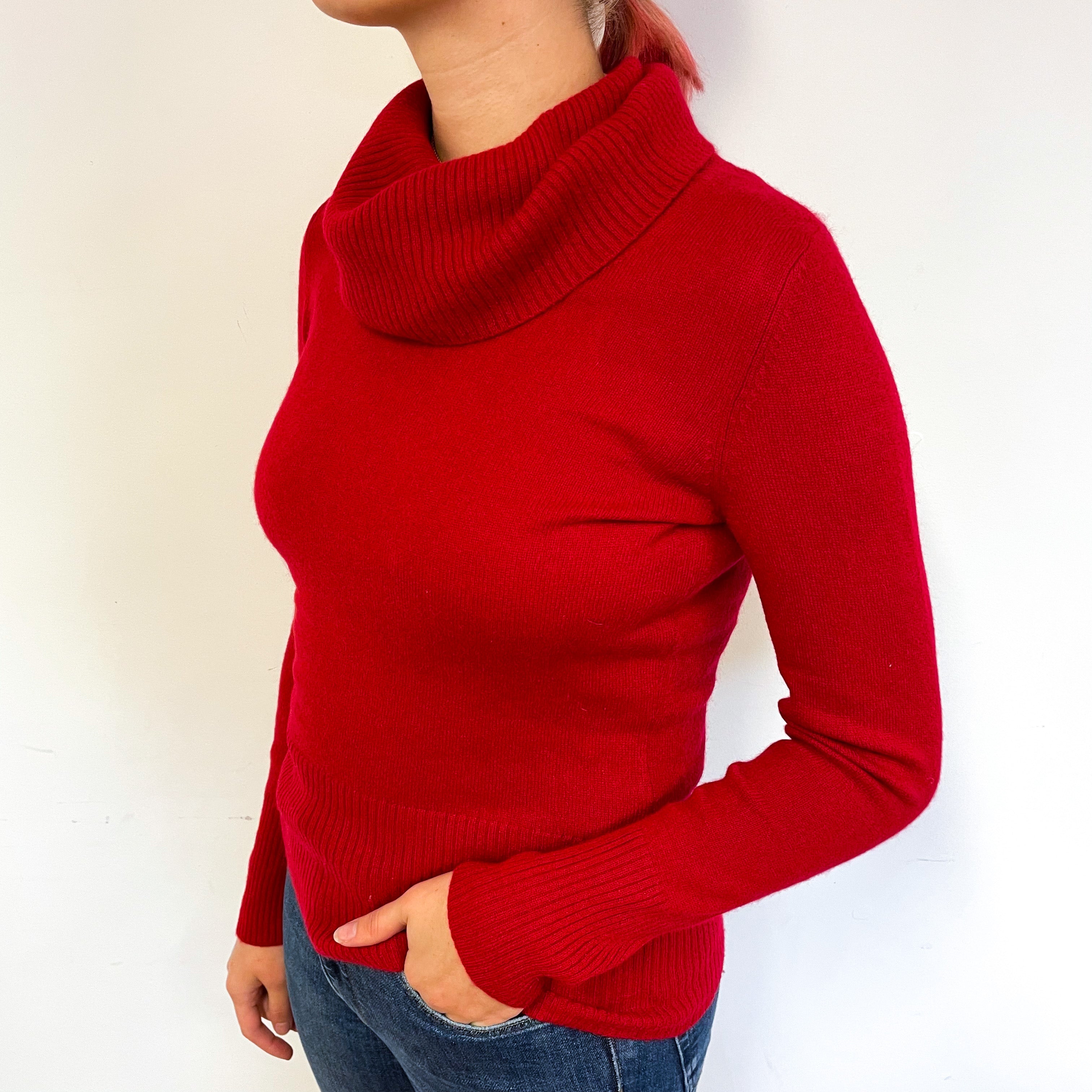 Post Box Red Cashmere Cowl Neck Jumper Small