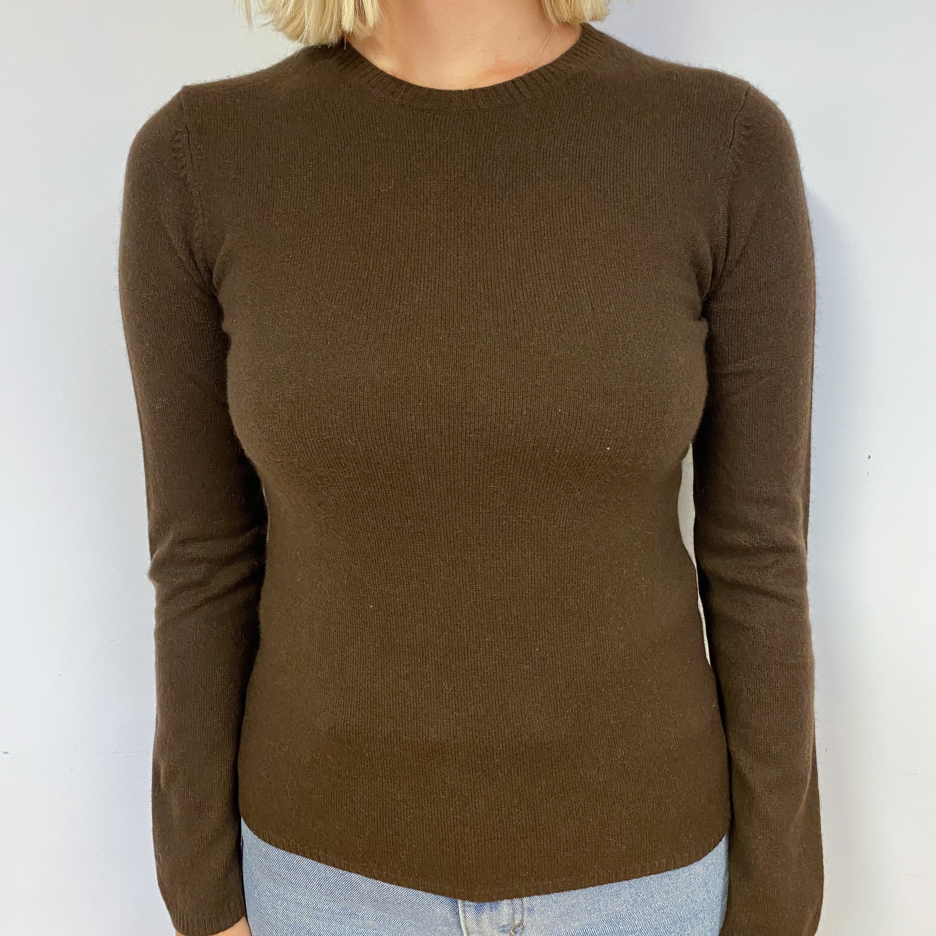 Dark Chocolate Brown Cashmere Crew Neck Jumper Small