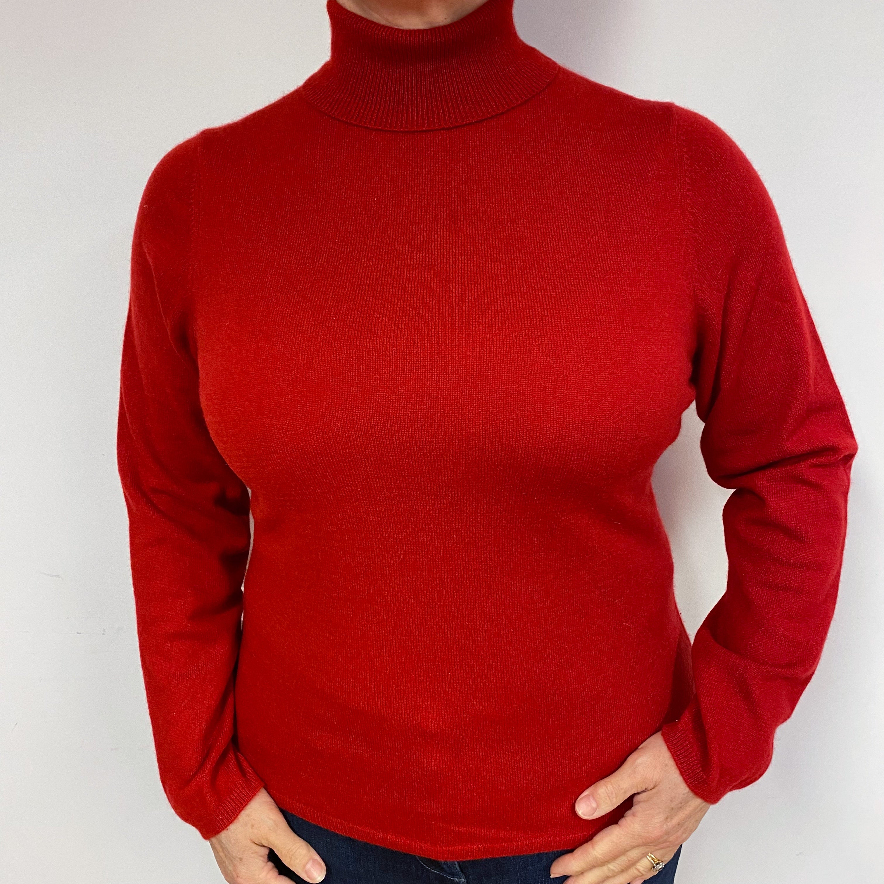 Crimson Red Cashmere Polo Neck Jumper Large