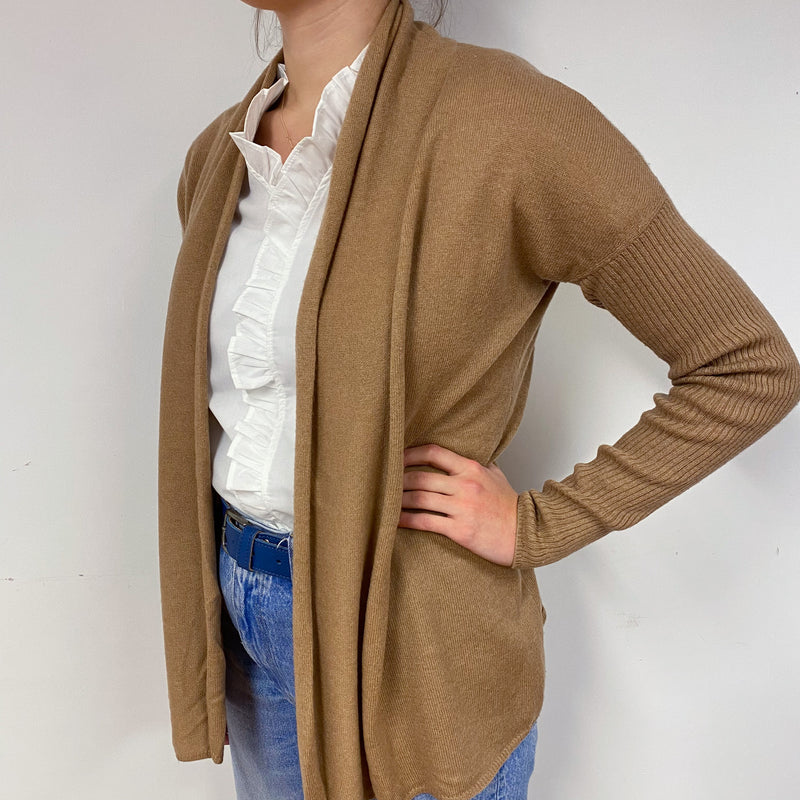 Butterscotch Brown Cashmere Edge to Edge Cardigan Small