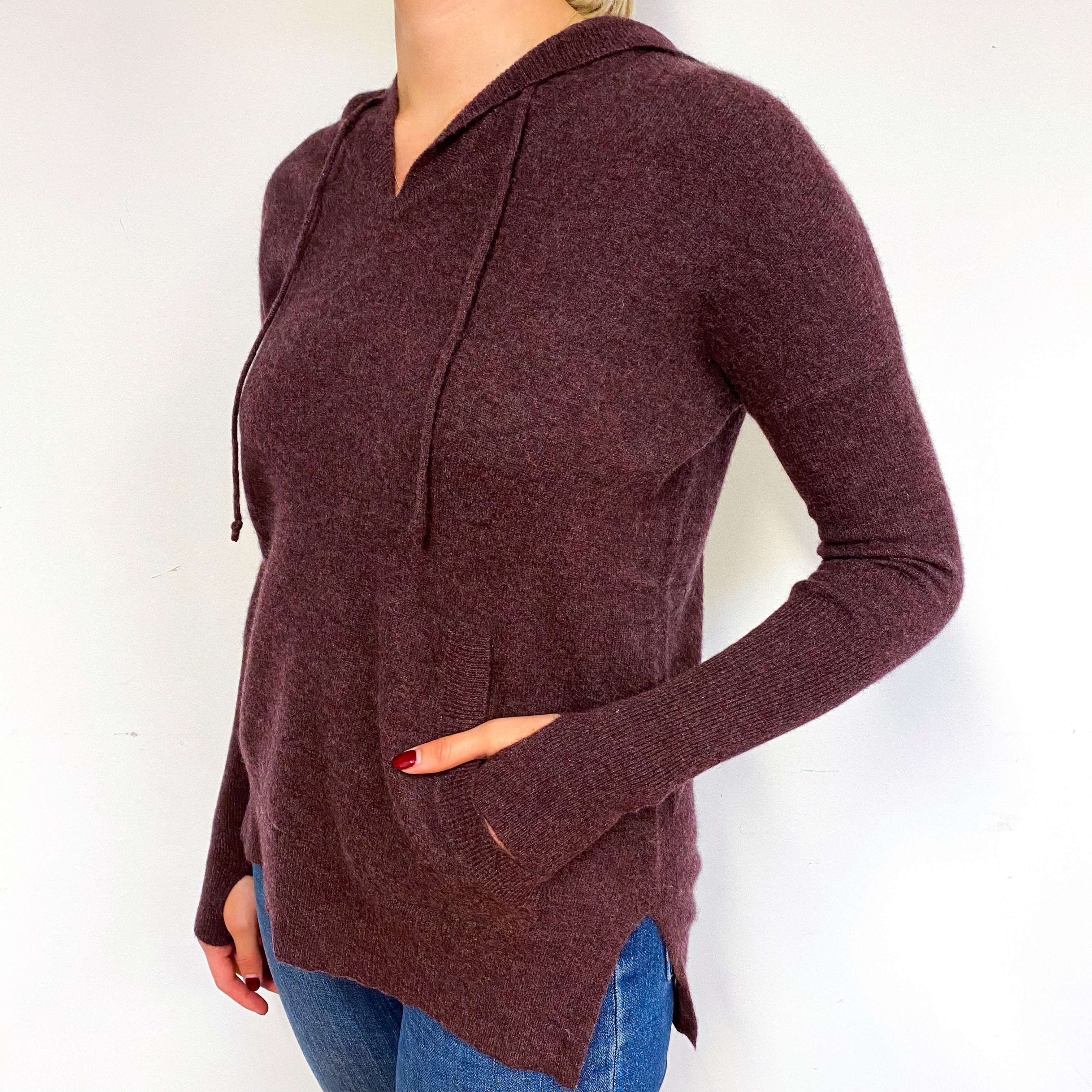 Aubergine Purple Cashmere Hoodie Jumper Small
