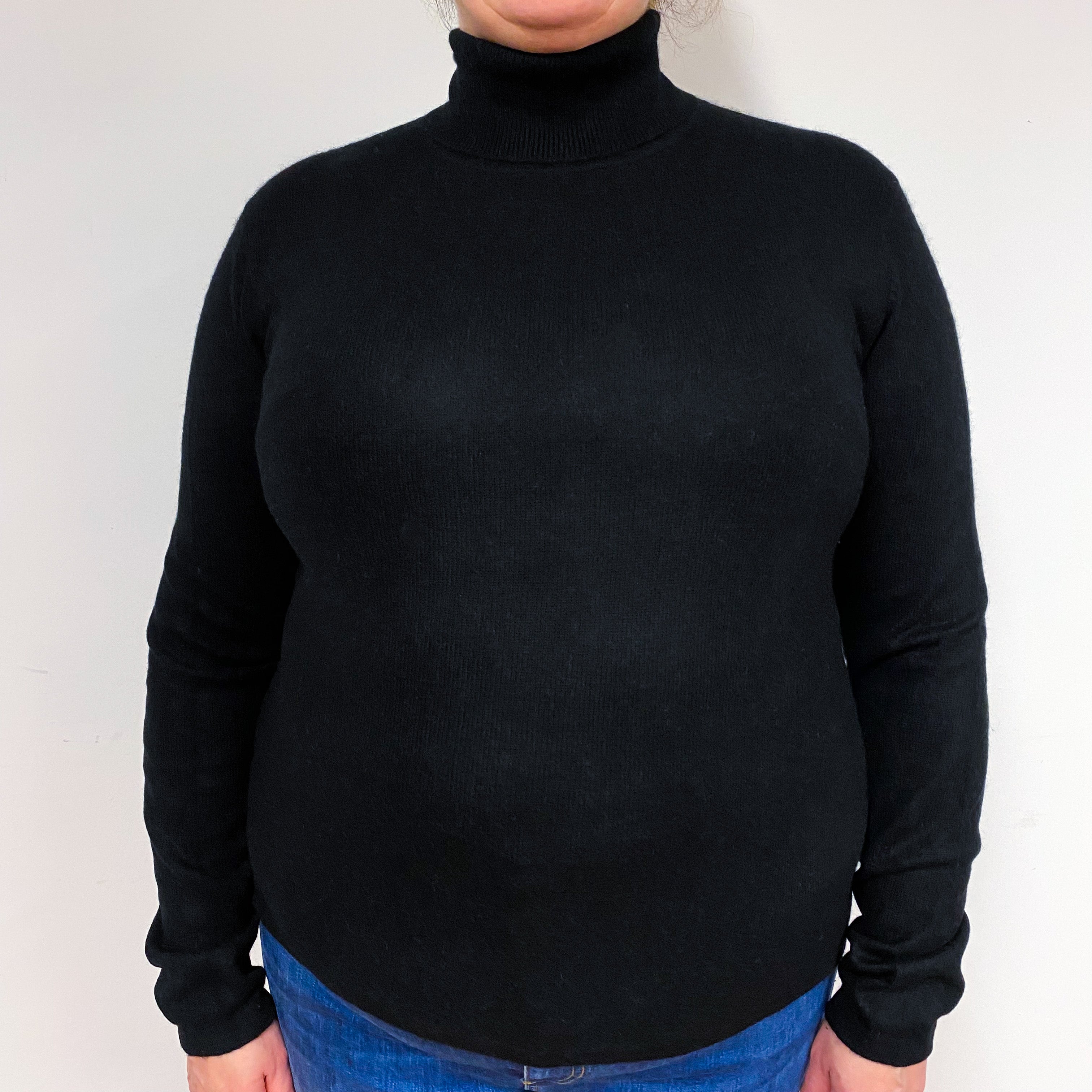 Black Cashmere Polo Neck Jumper Extra Large