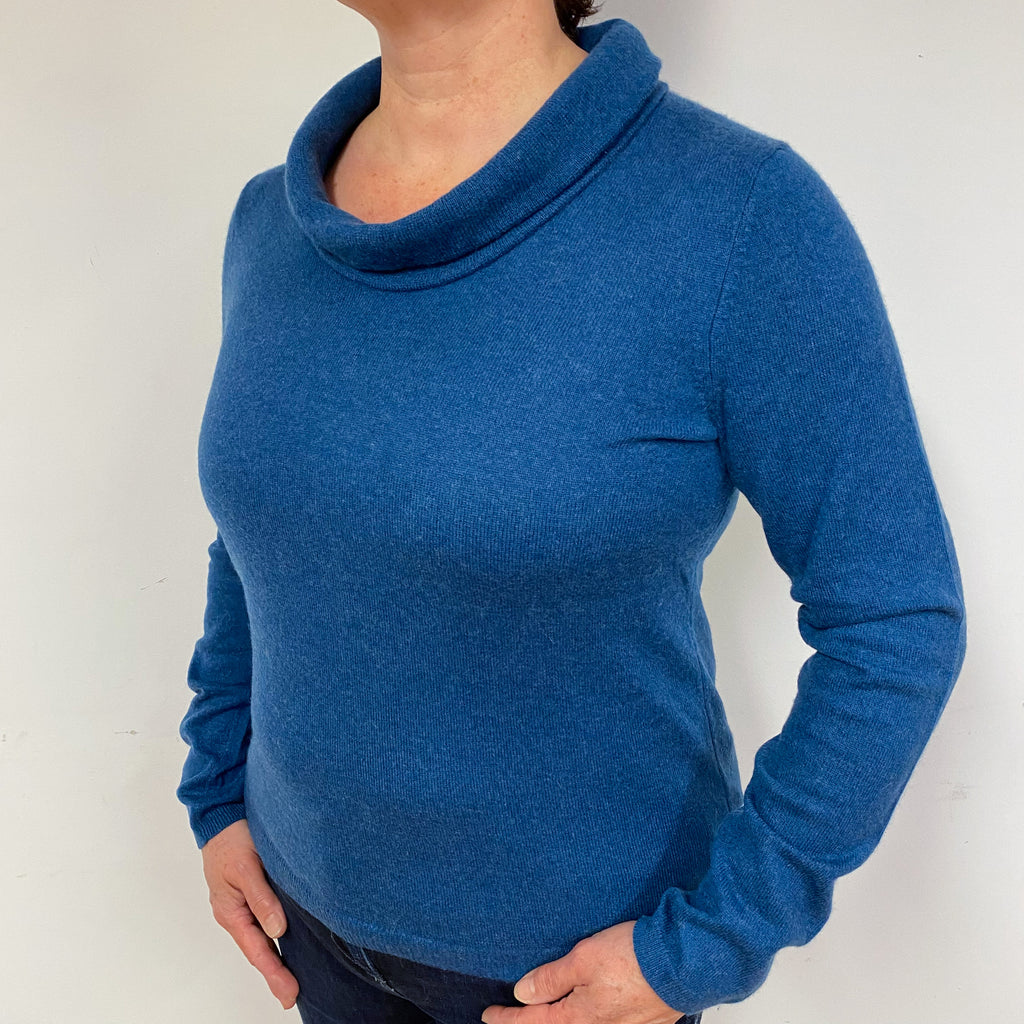 Peacock Blue Cashmere Roll Neck Jumper Large