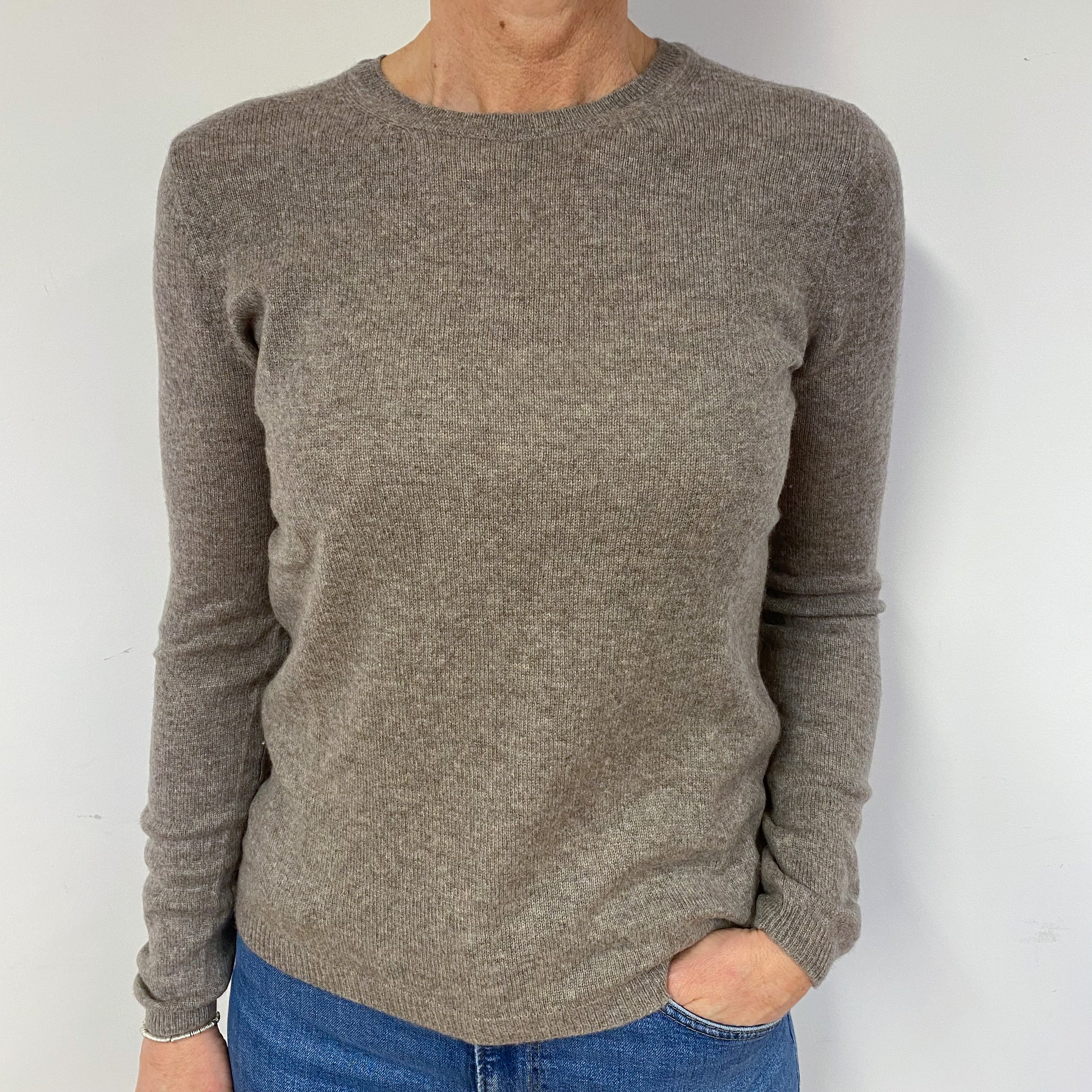 Mink Brown Cashmere Crew Neck Jumper Medium