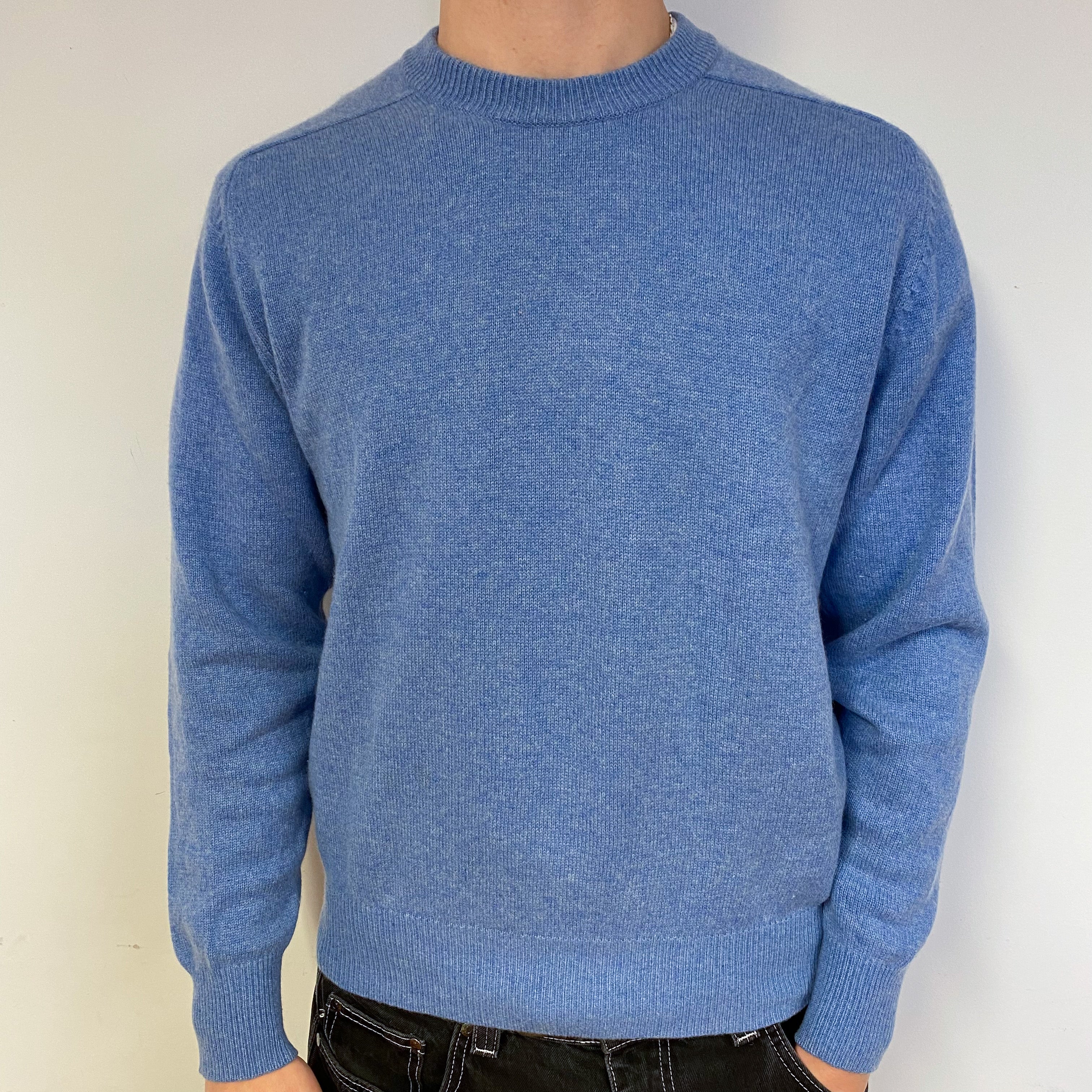 Men's Denim Blue Cashmere Crew Neck Jumper Medium