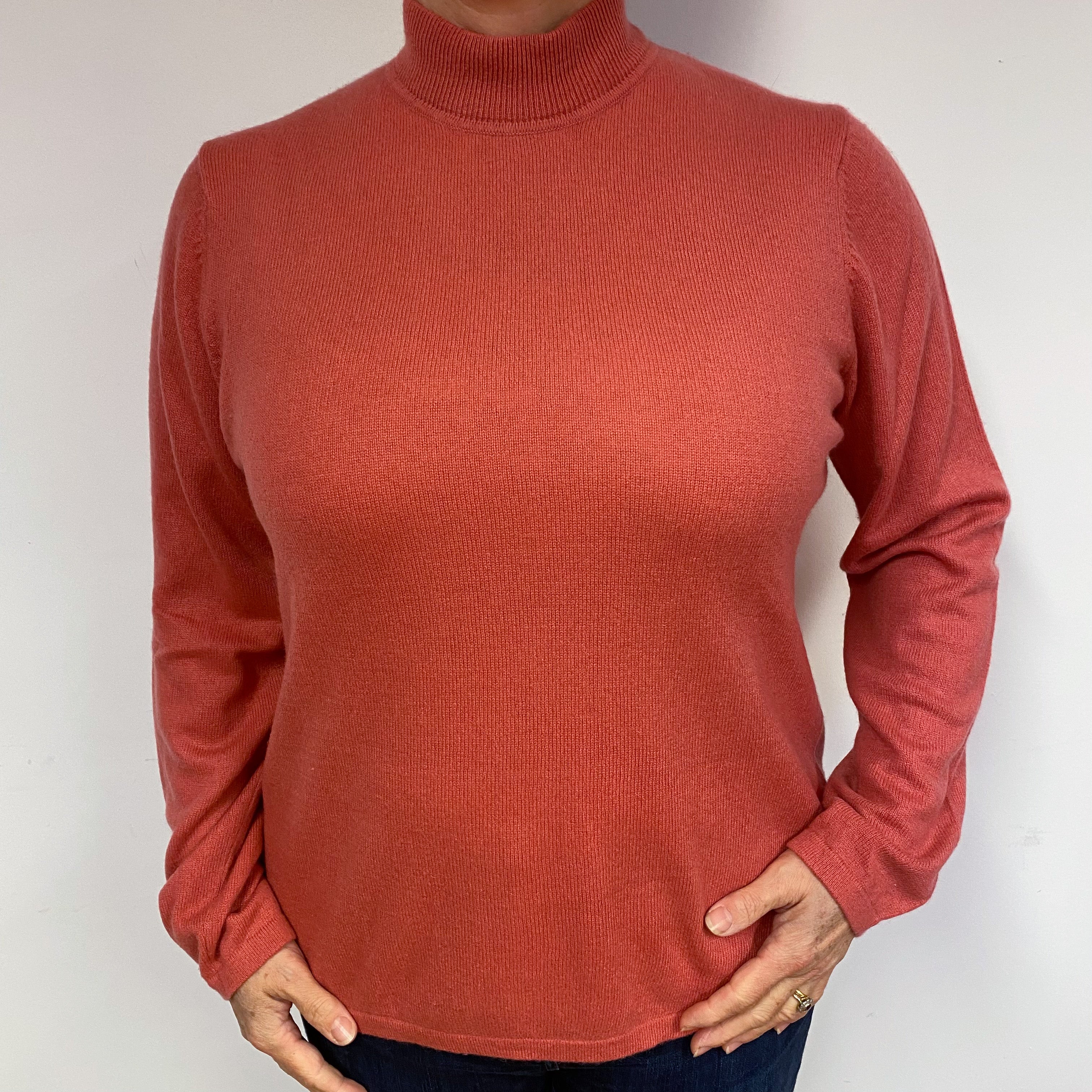 Terracotta Pink Cashmere Turtle Neck Jumper Large