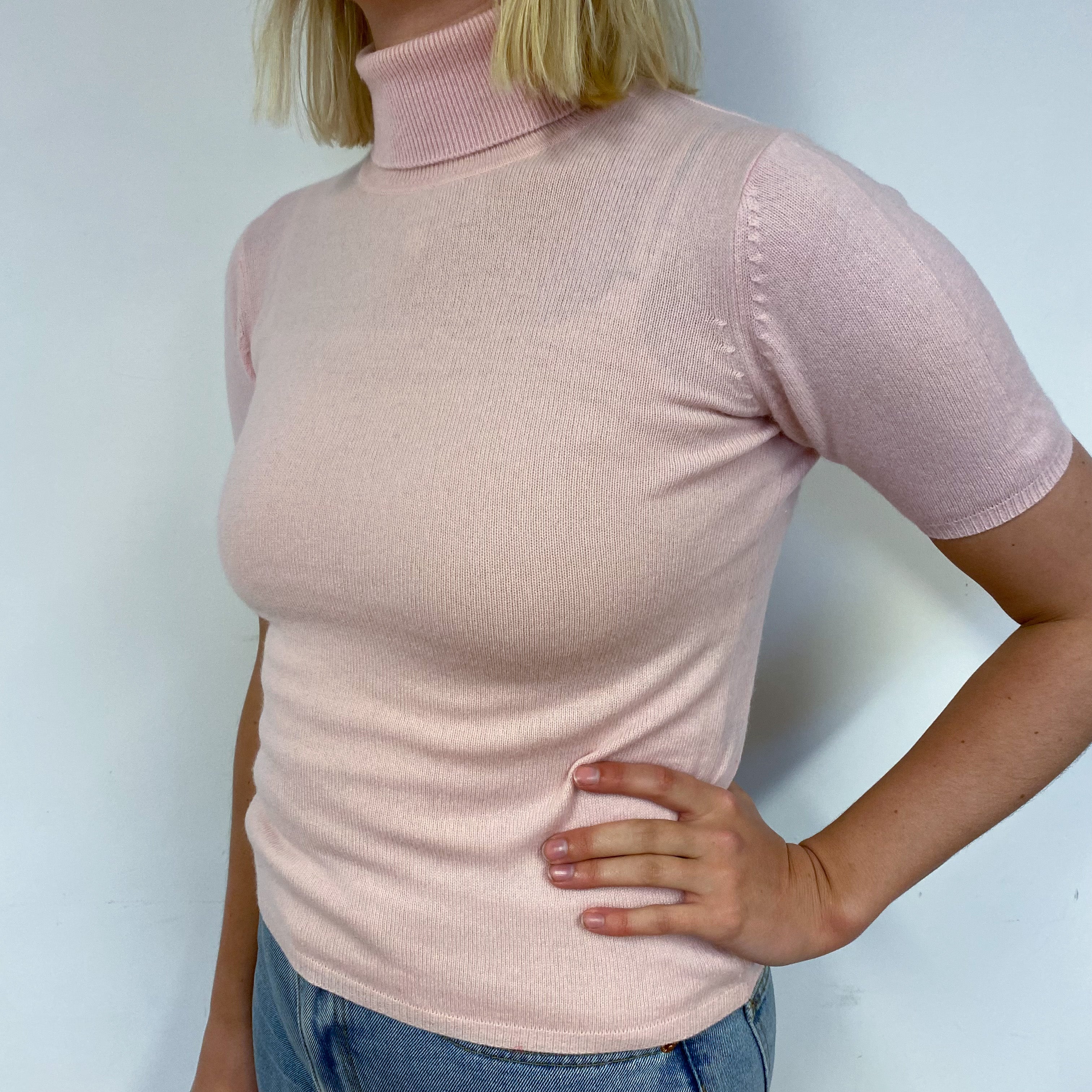 Shell Pink Cashmere Polo Neck Jumper Small