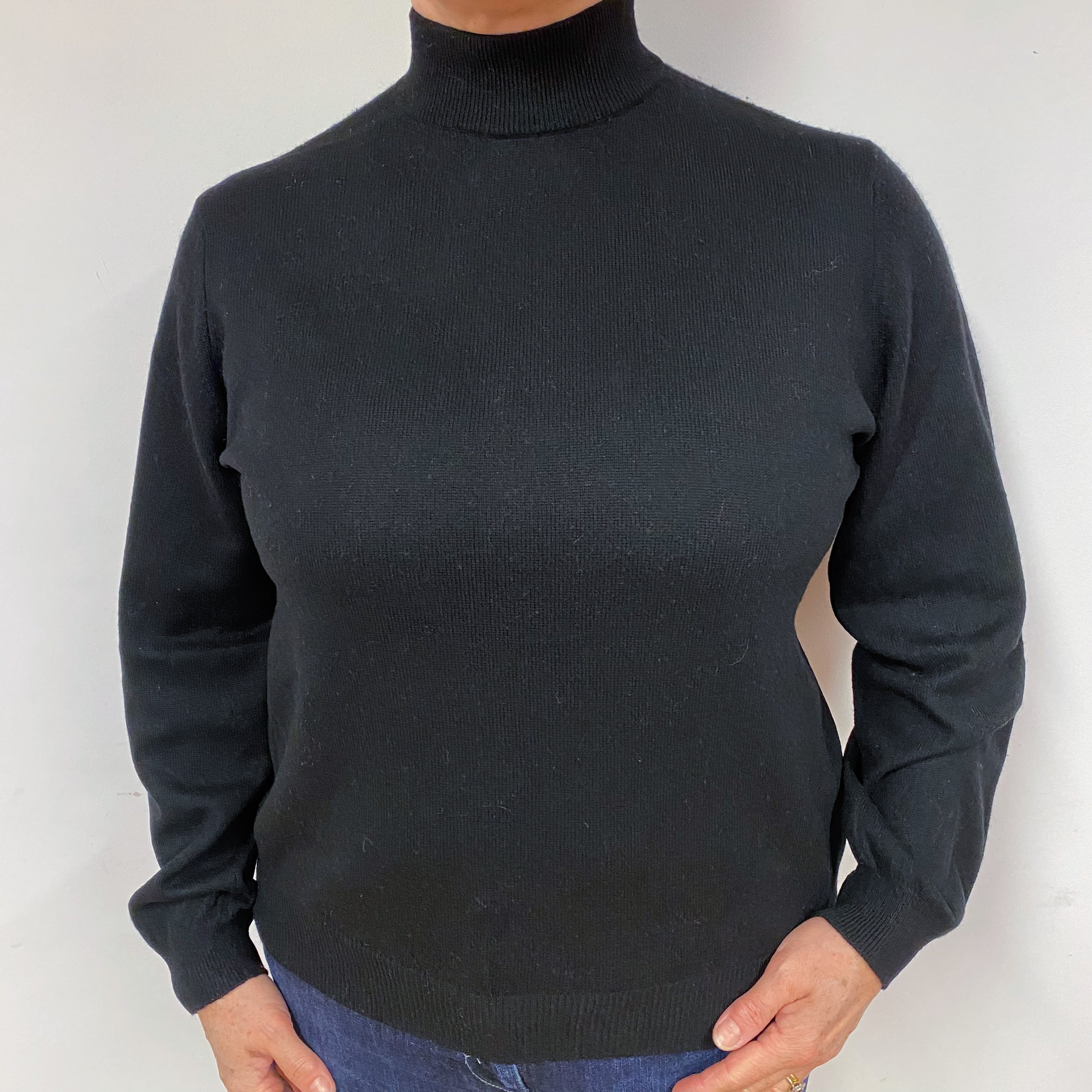 Black Cashmere Polo Neck Jumper Large