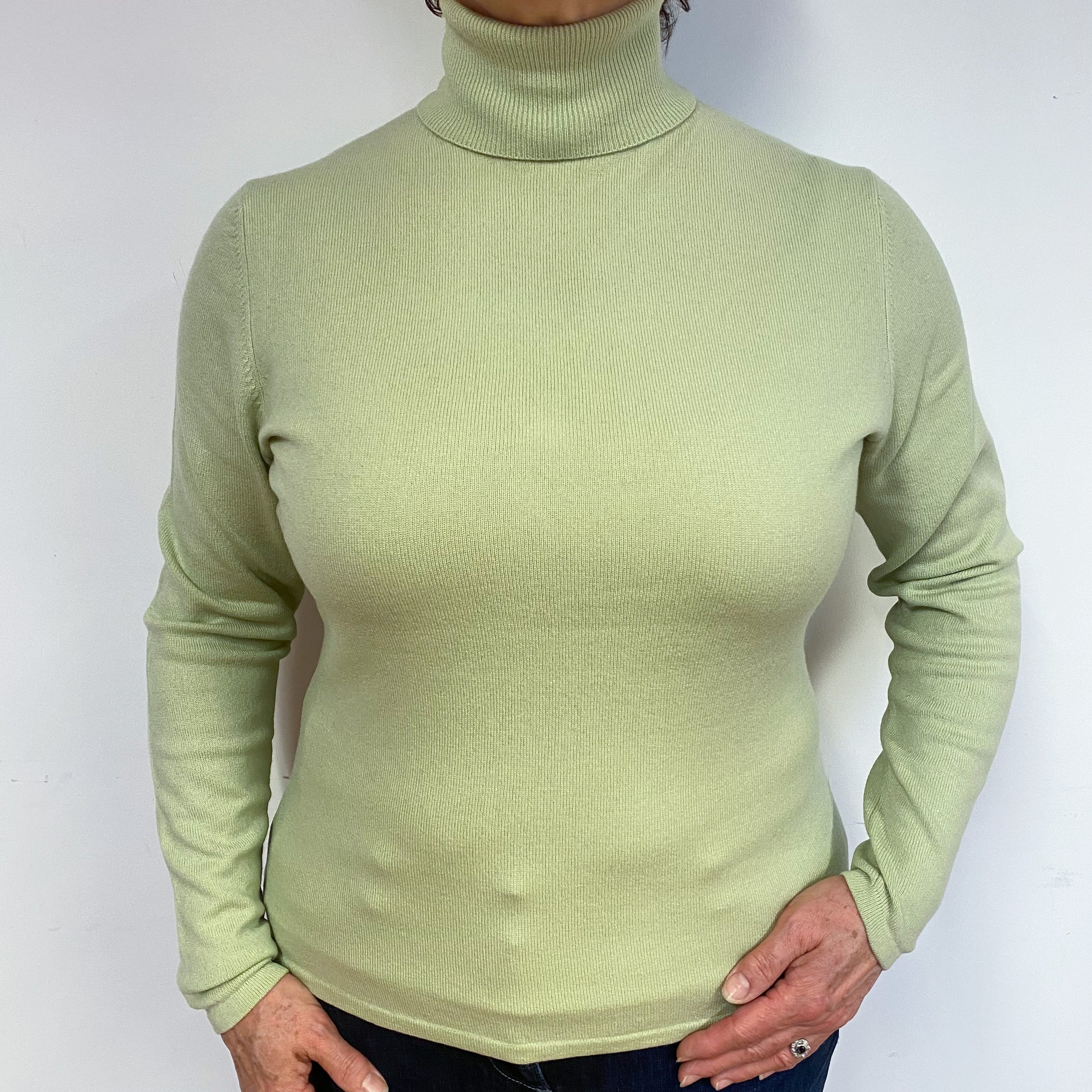 Chicory Green Cashmere Polo Neck Jumper Large