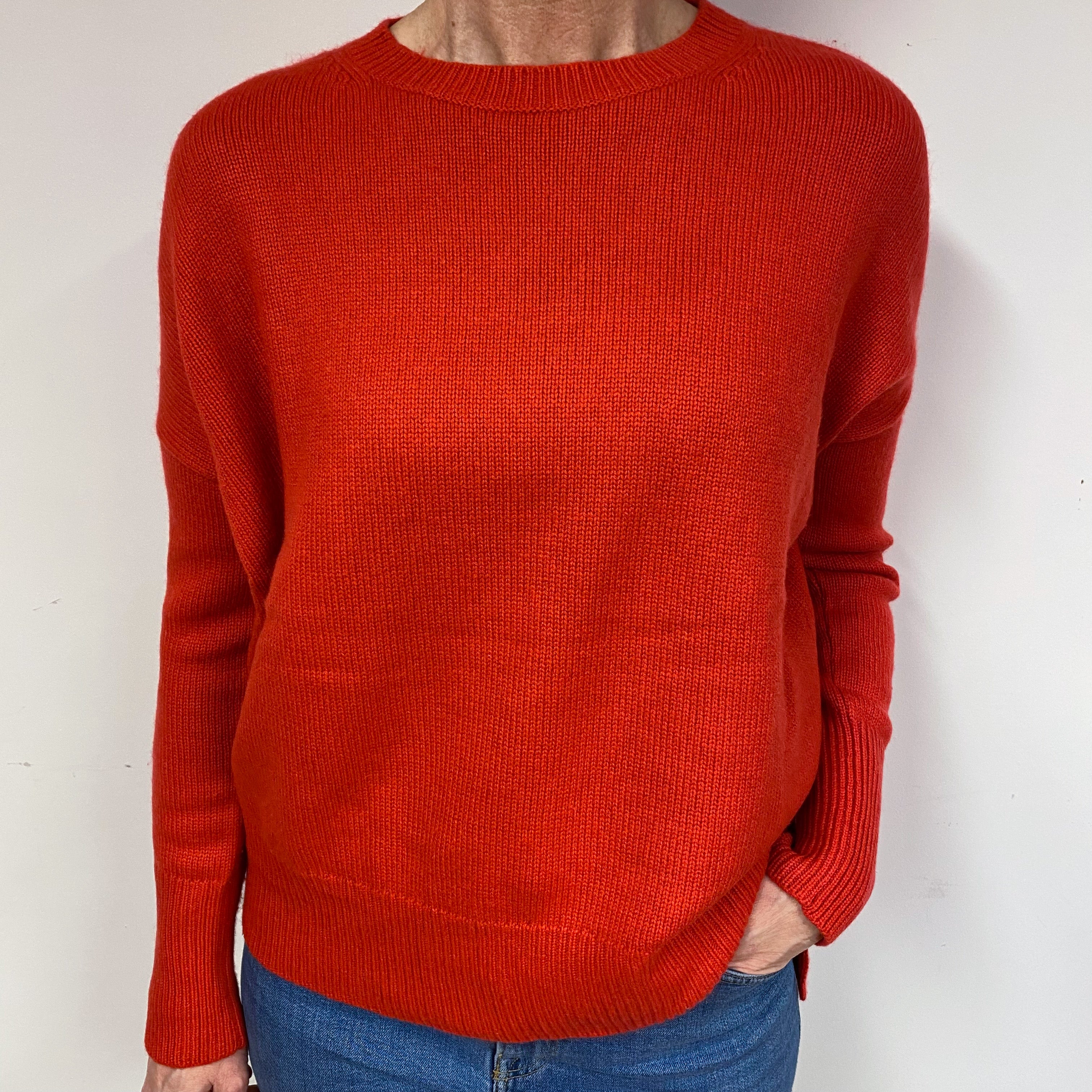 Theory Vermillion Red Cashmere Crew Neck Jumper Medium