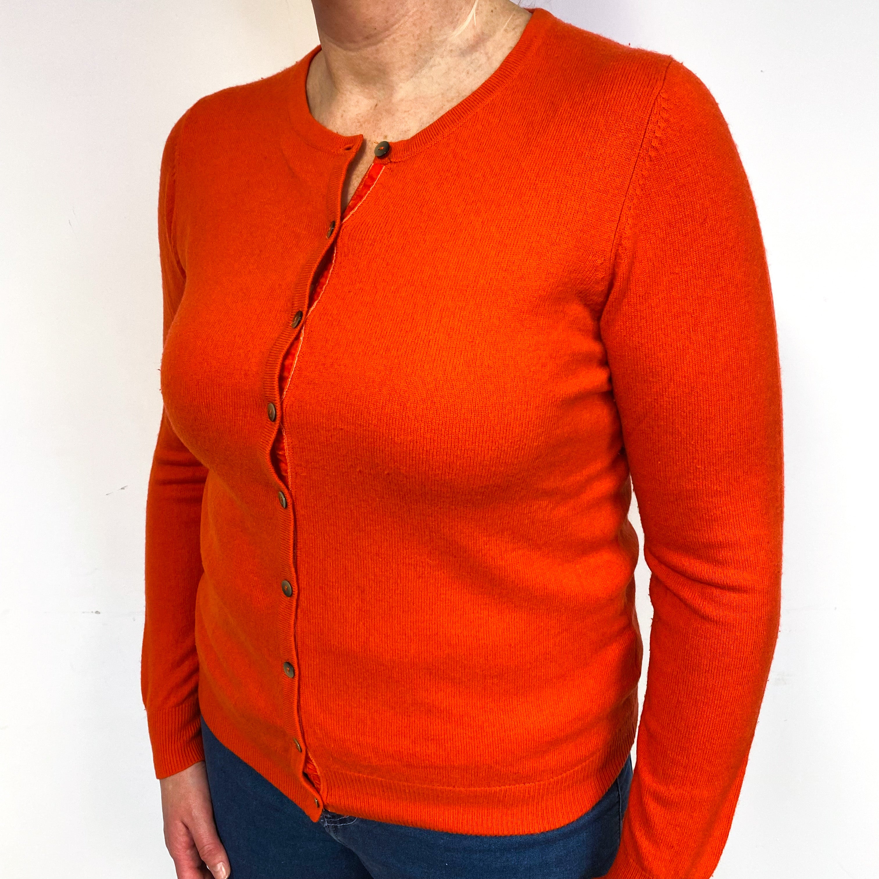 Deep Orange Cashmere Crew Neck Cardigan Large