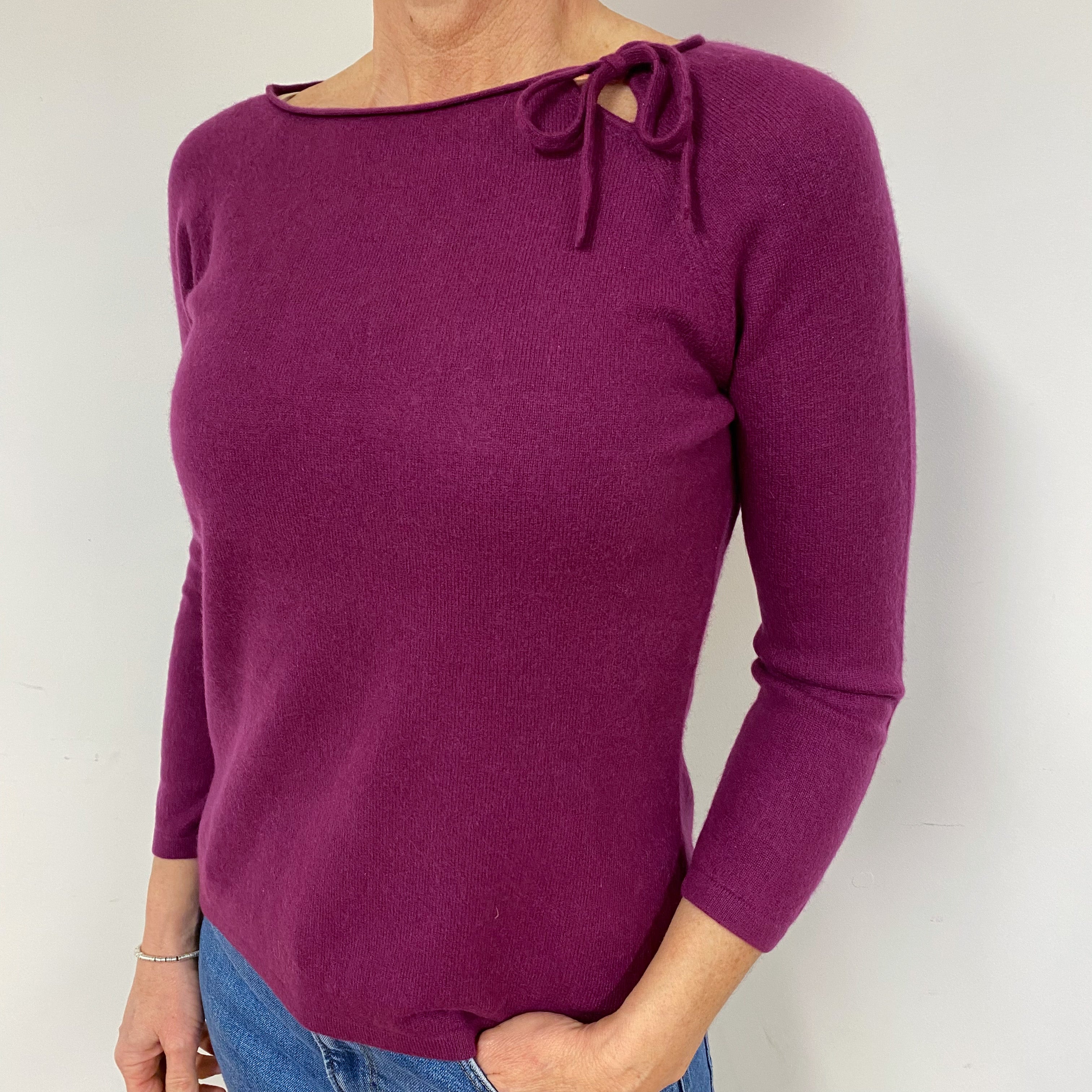 Plum Purple Cashmere Crew Neck Jumper Medium
