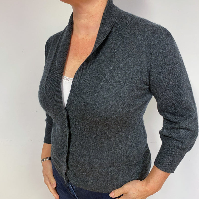 Charcoal Grey Collared Cashmere Cardigan Large